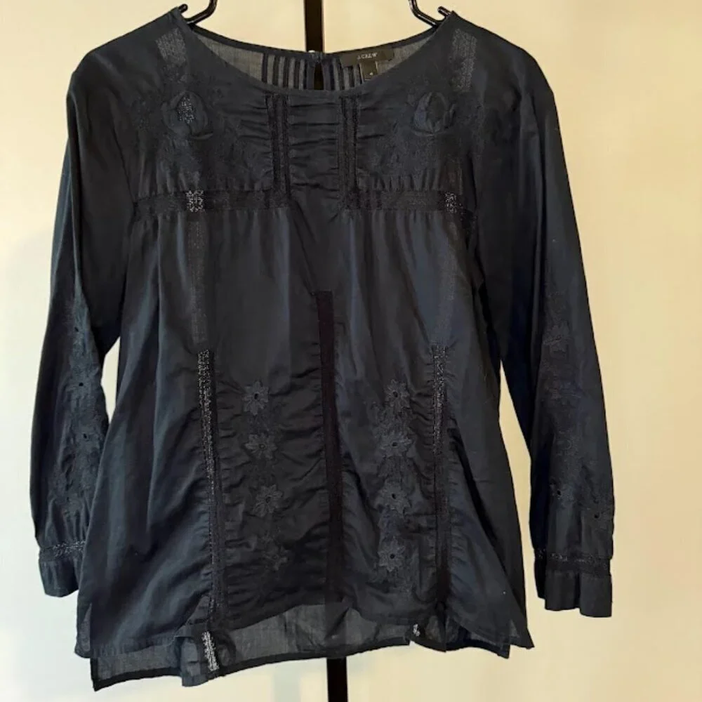 J. Crew Navy Blue Eyelet Lightweight Crochet Blouse